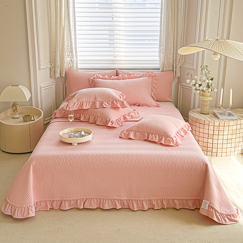 2024新款水洗棉麻双面床盖夏被两用款 单欧式床盖1.8*2.4m 红粉玉