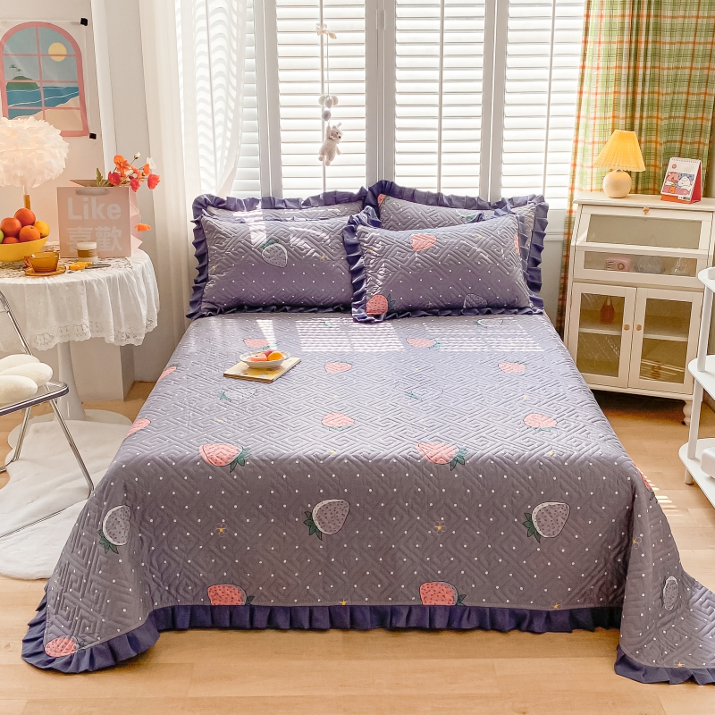 2021新款全棉印花精密绗缝床盖-C系列 150*230cm C奶油草莓