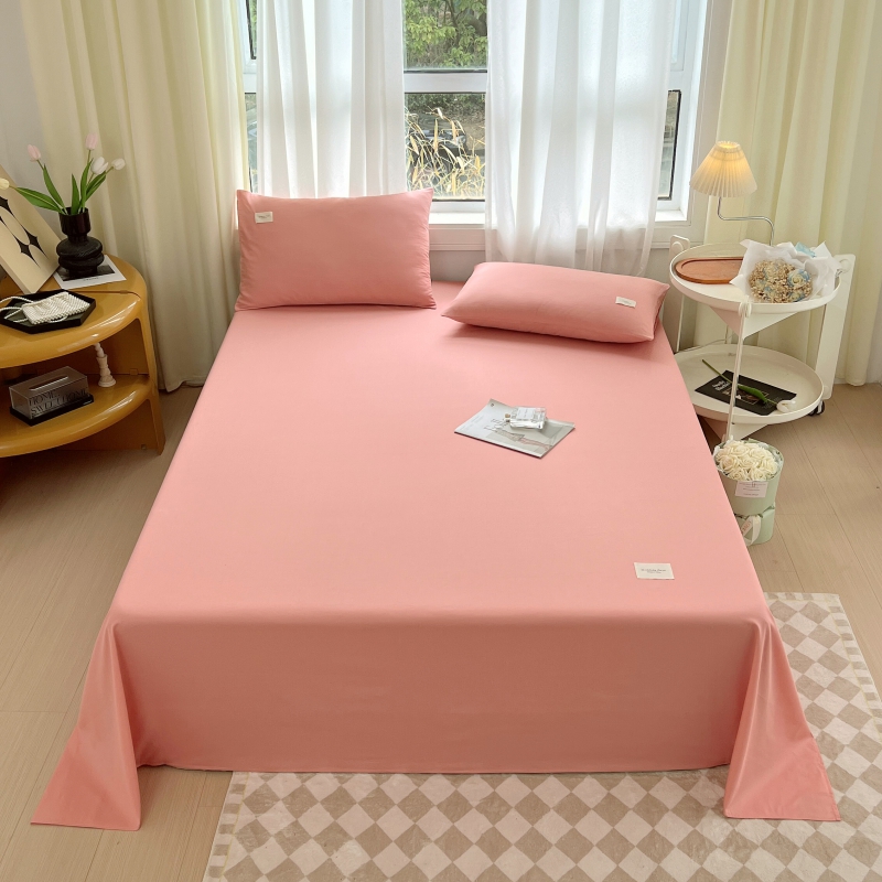 2023新款13372喷气织造全棉纯色单品床单 枕套一对 香妃粉