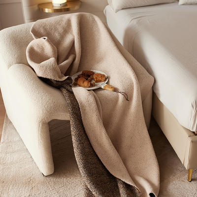 2022新款设计师太阳花A类半边绒针织毯子沙发办公室午睡毯秋冬--轻奢风格 130x170cm 风帆白