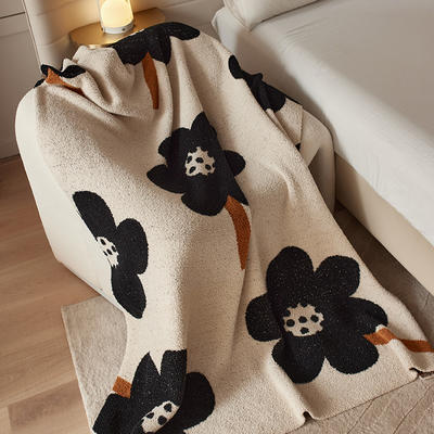 2022新款设计师太阳花A类半边绒针织毯子沙发办公室午睡毯秋冬--轻奢风格 130x170cm 向阳花