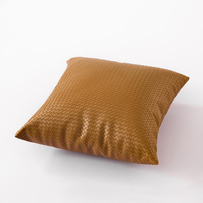 2024新款编织纹理皮革多功能家用简约创意皮枕方枕腰枕 方枕50*50cm 方枕-橘棕色