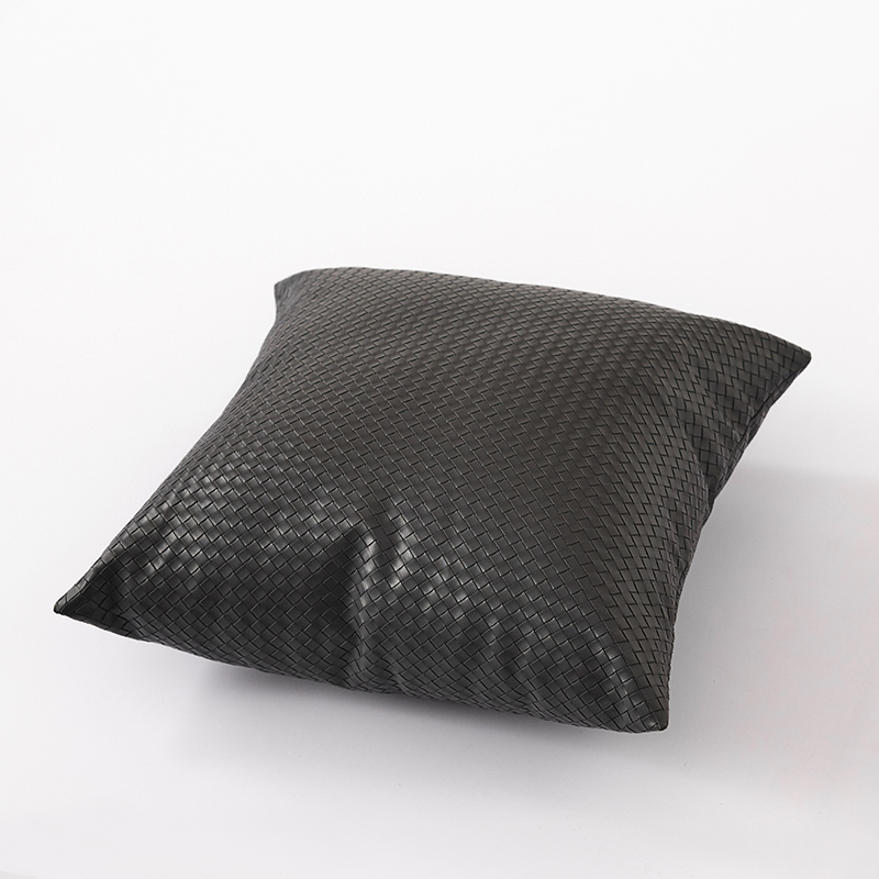 2024新款编织纹理皮革多功能家用简约创意皮枕方枕腰枕 方枕50*50cm 方枕-水泥灰