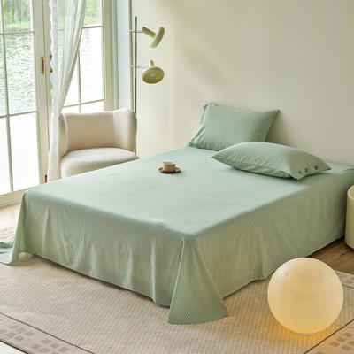 PELLHOME 2024新款全棉色织水洗棉格子单床单（可抖音代发） 245x250cm 细绿-格