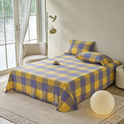 PELLHOME 2024新款全棉色织水洗棉格子单床单（可抖音代发） 245x250cm 紫咖大格