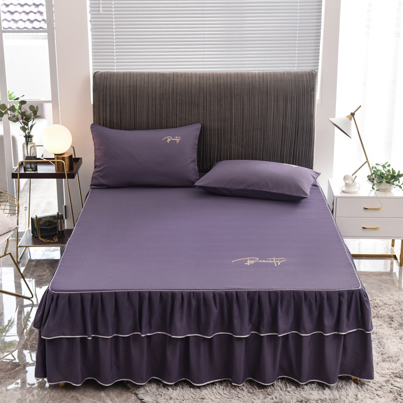 双层边绣花床裙 150*200cm单床裙 烟熏紫
