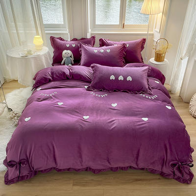 2022新款水晶绒精美毛巾绣四件套 1.8m床单款四件套 紫色