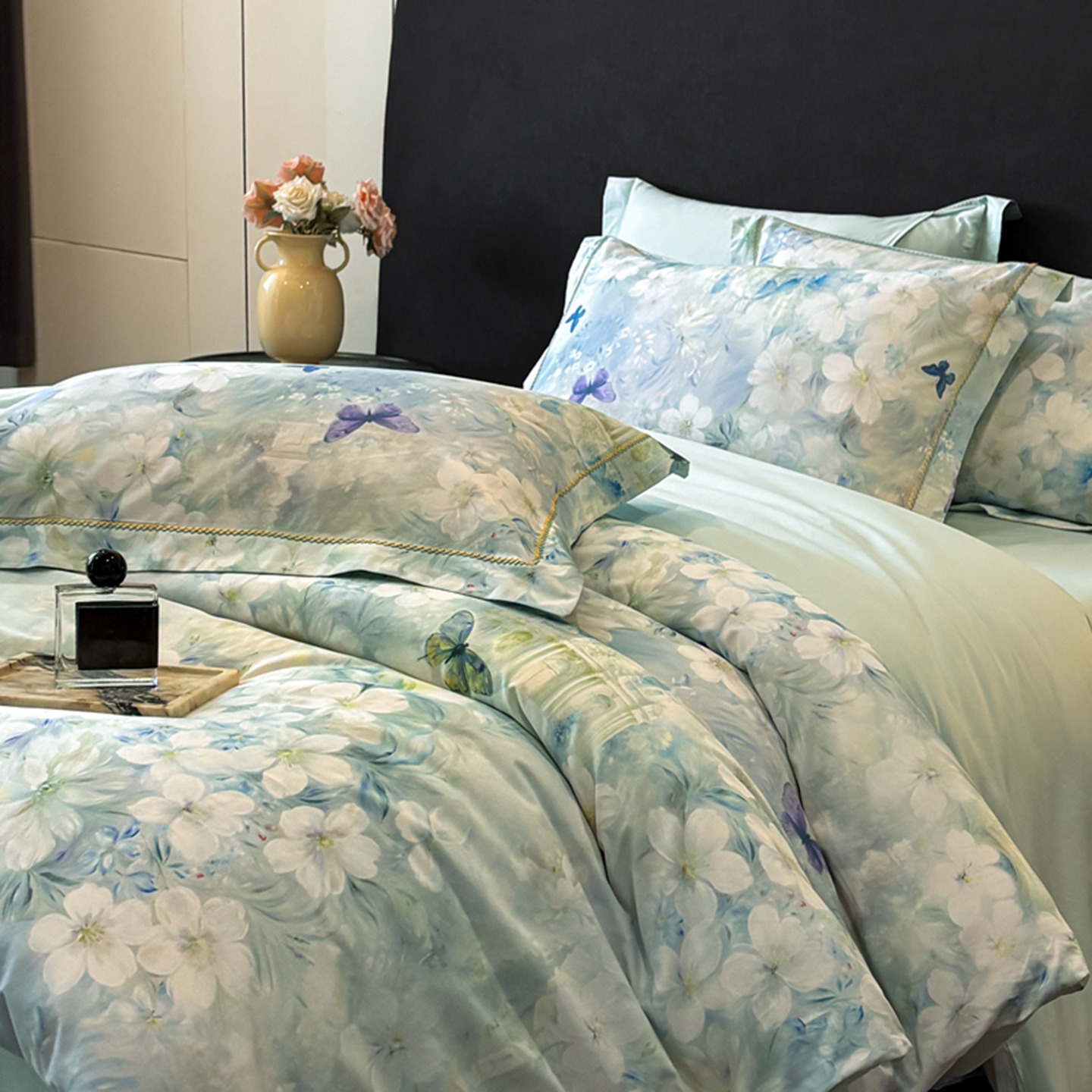 2025新款13372全棉数码印花四件套 樱吹雪（蓝）