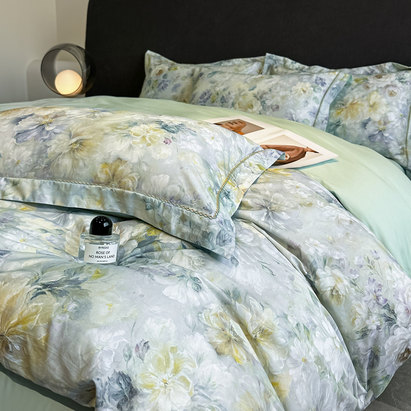 2025新款13372全棉数码印花四件套 月华（绿）