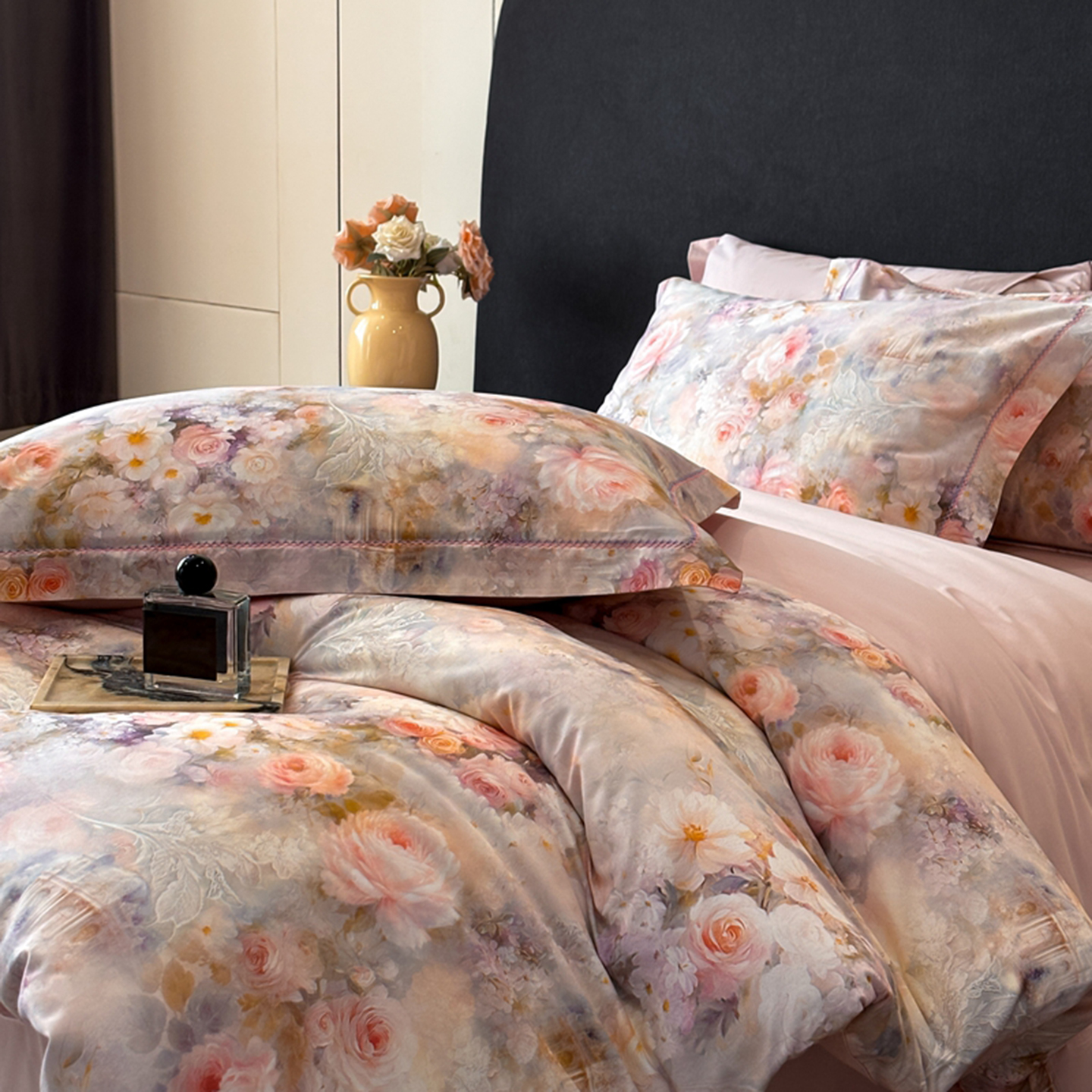 2025新款13372全棉数码印花四件套 微风素笺（紫）