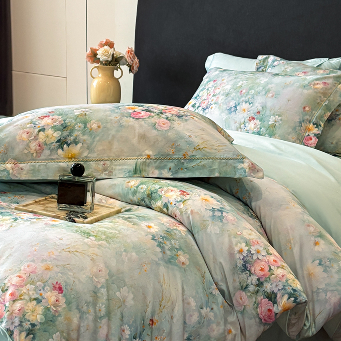 2025新款13372全棉数码印花四件套 浅夏（蓝）