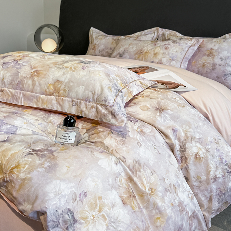 2025新款13372全棉数码印花四件套 月华（粉）