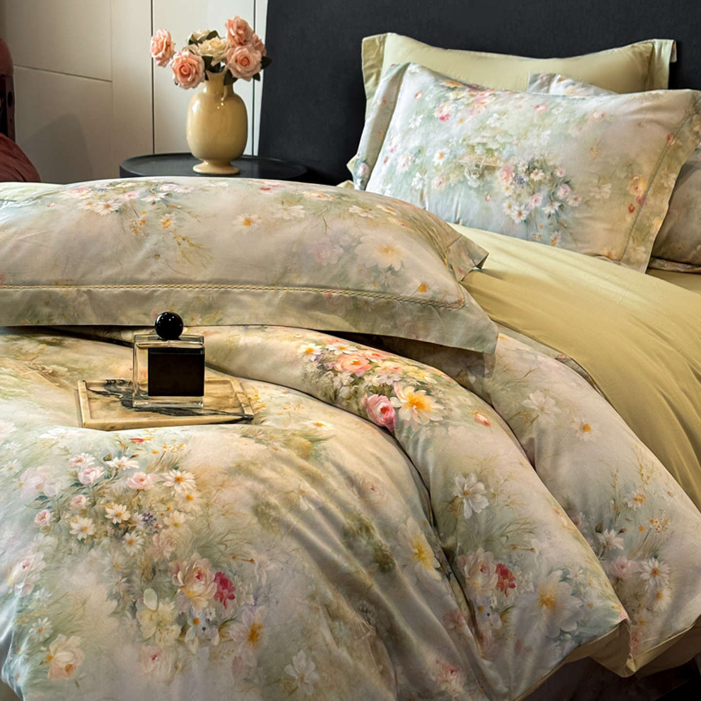 2025新款13372全棉数码印花四件套 浅夏（绿）