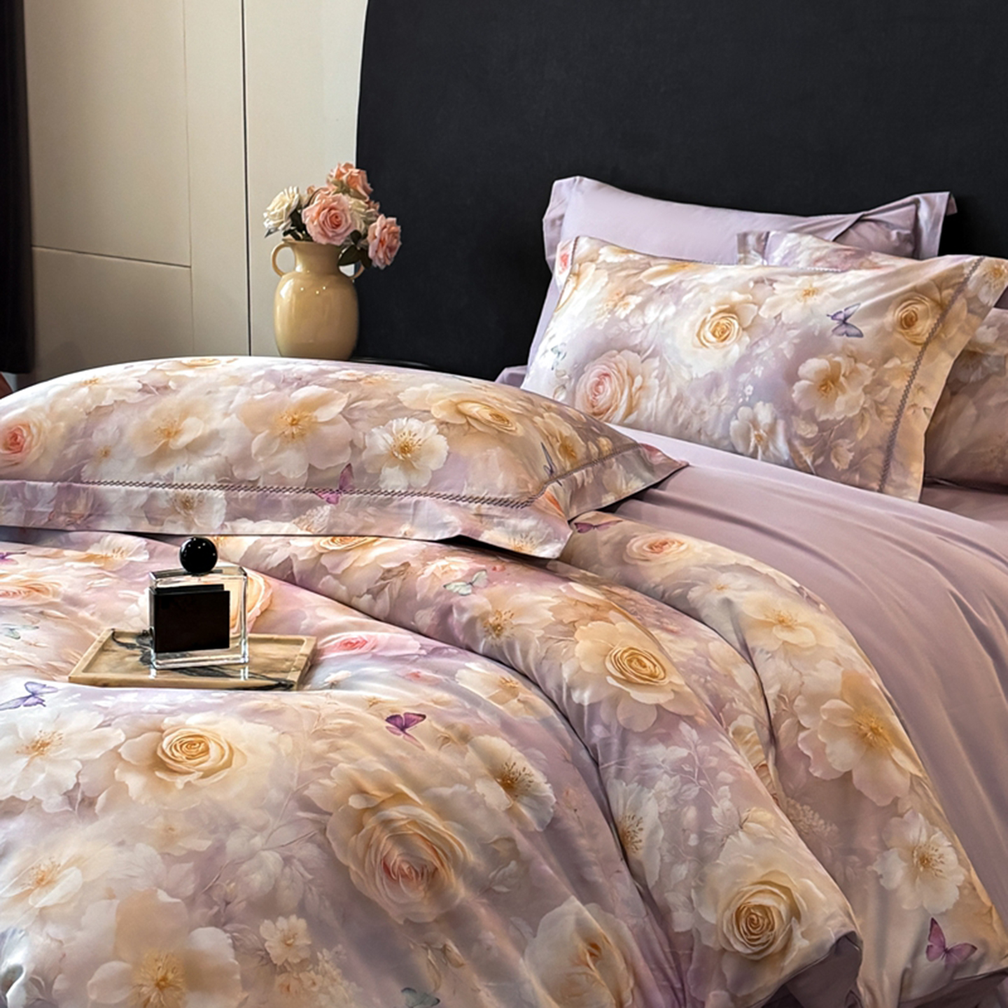 2025新款13372全棉数码印花四件套 洛可可玫瑰（紫）