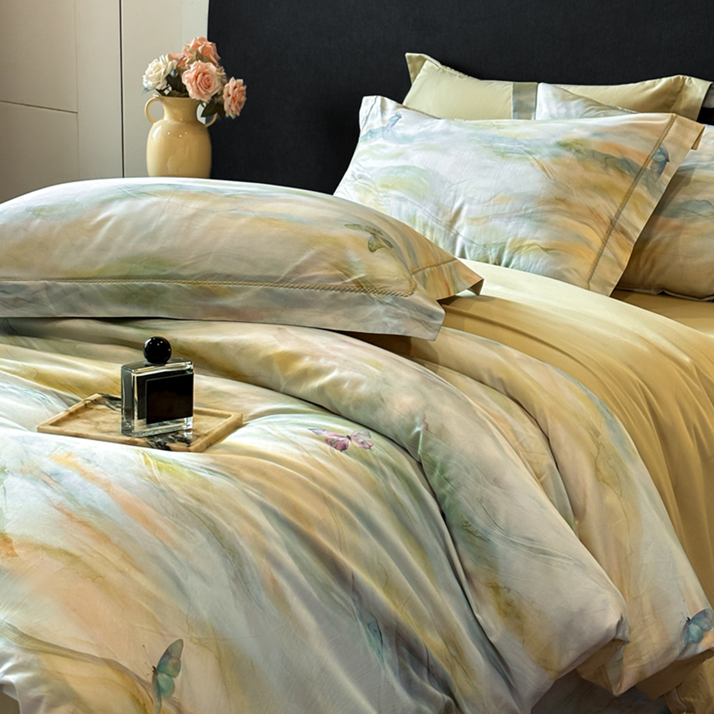 2025新款13372全棉数码印花四件套 琥珀光韵（绿）