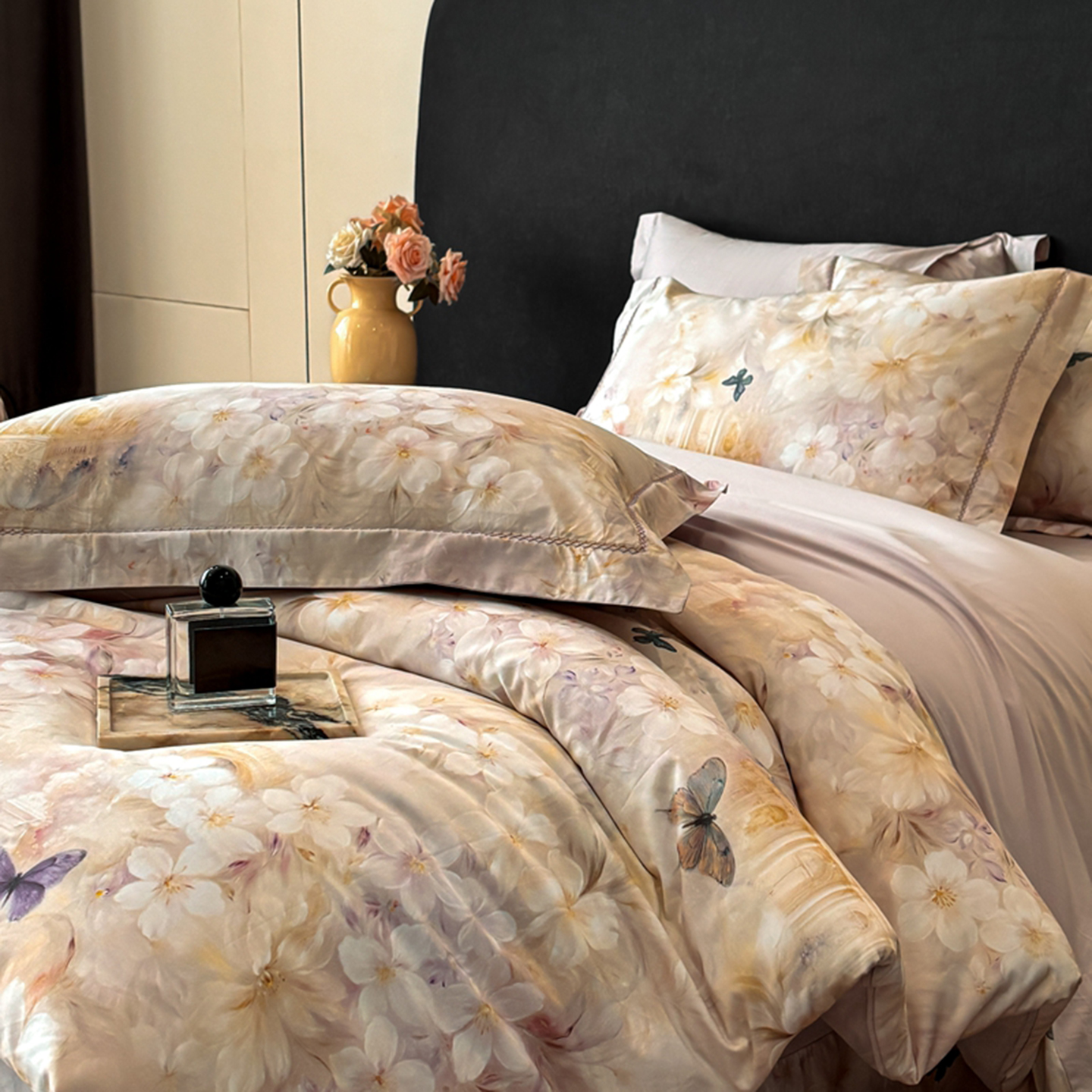 2025新款13372全棉数码印花四件套 樱吹雪（粉）