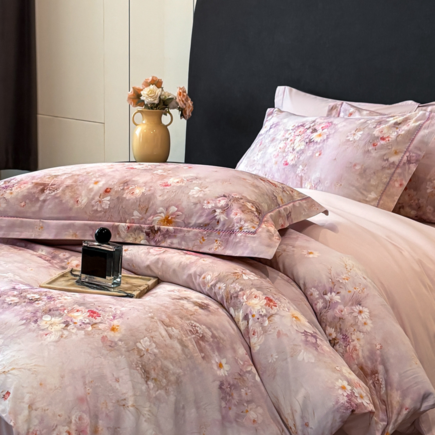 2025新款13372全棉数码印花四件套 浅夏（粉紫）