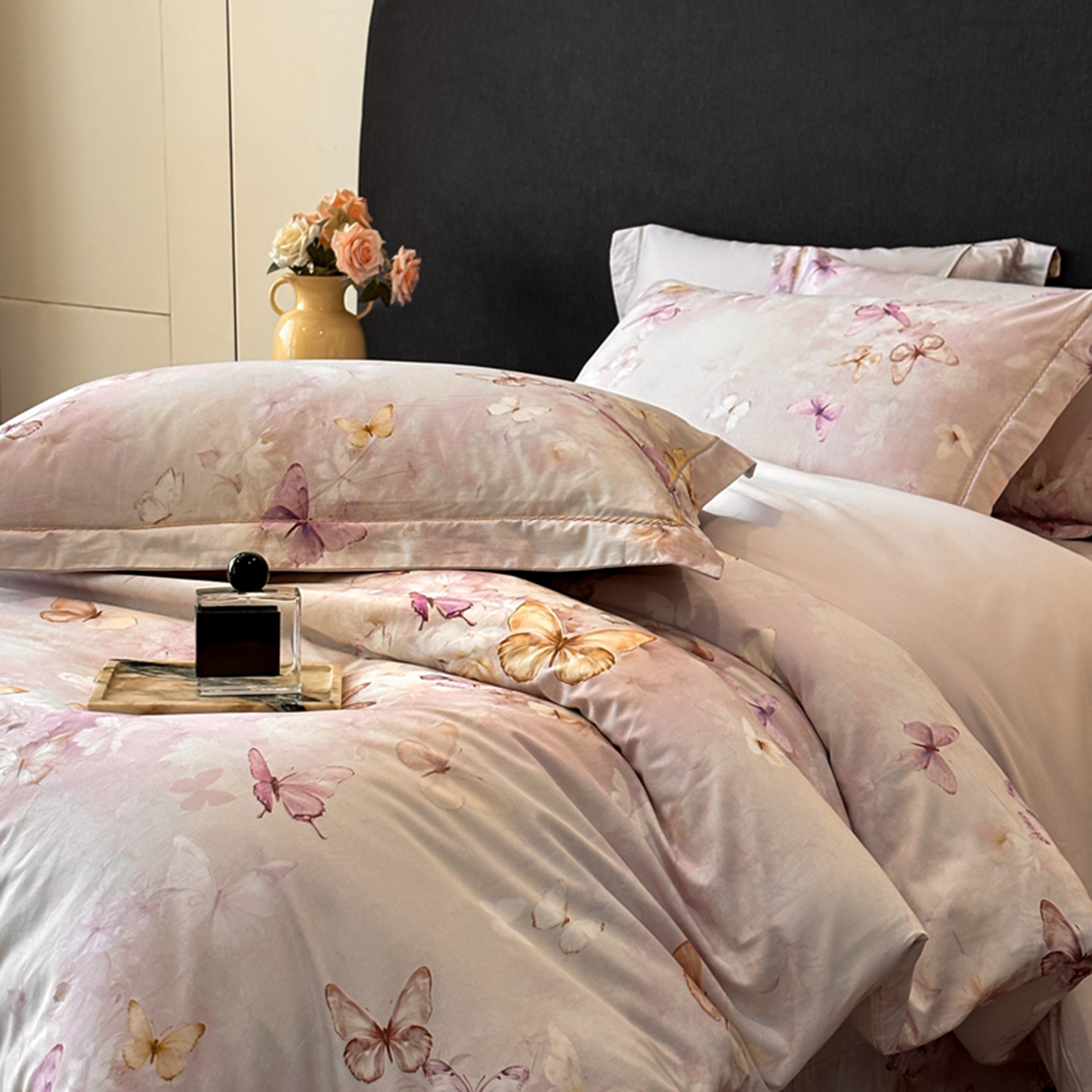 2025新款13372全棉数码印花四件套 夏寻（粉）