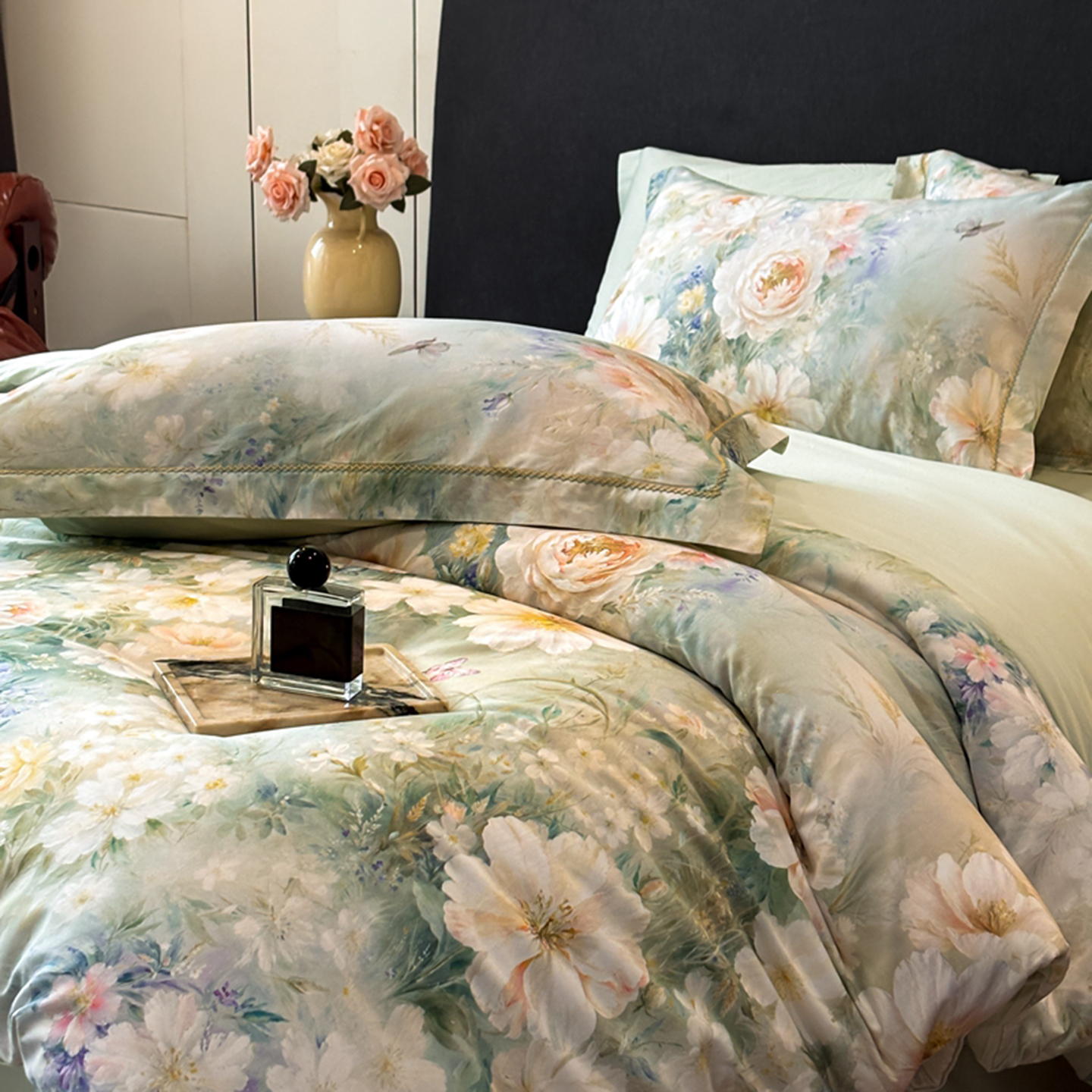 2025新款13372全棉数码印花四件套 云絮颂（绿）