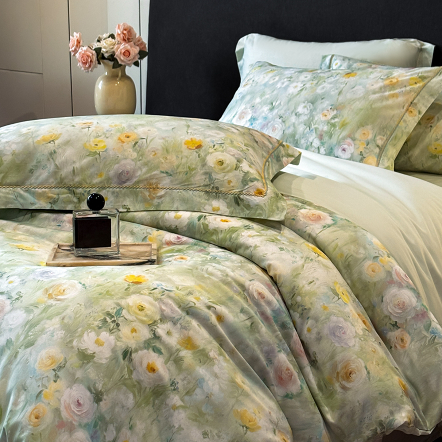 2025新款13372全棉数码印花四件套 凌星语（绿）