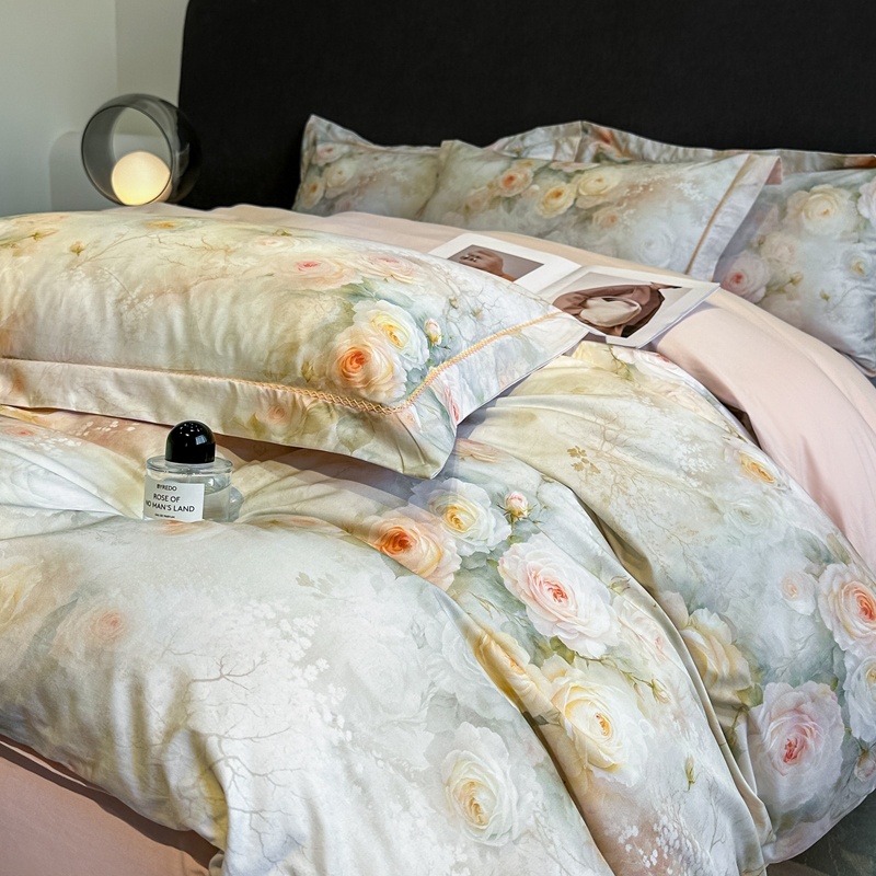 2025新款13372全棉数码印花四件套 雨柔（黄）