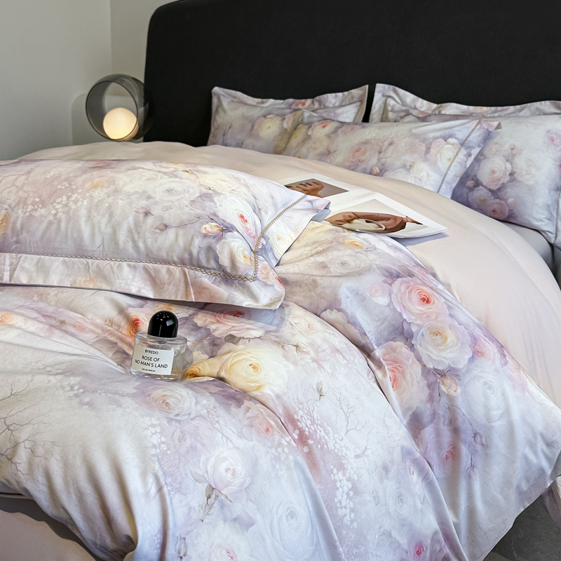 2025新款13372全棉数码印花四件套 雨柔（紫）