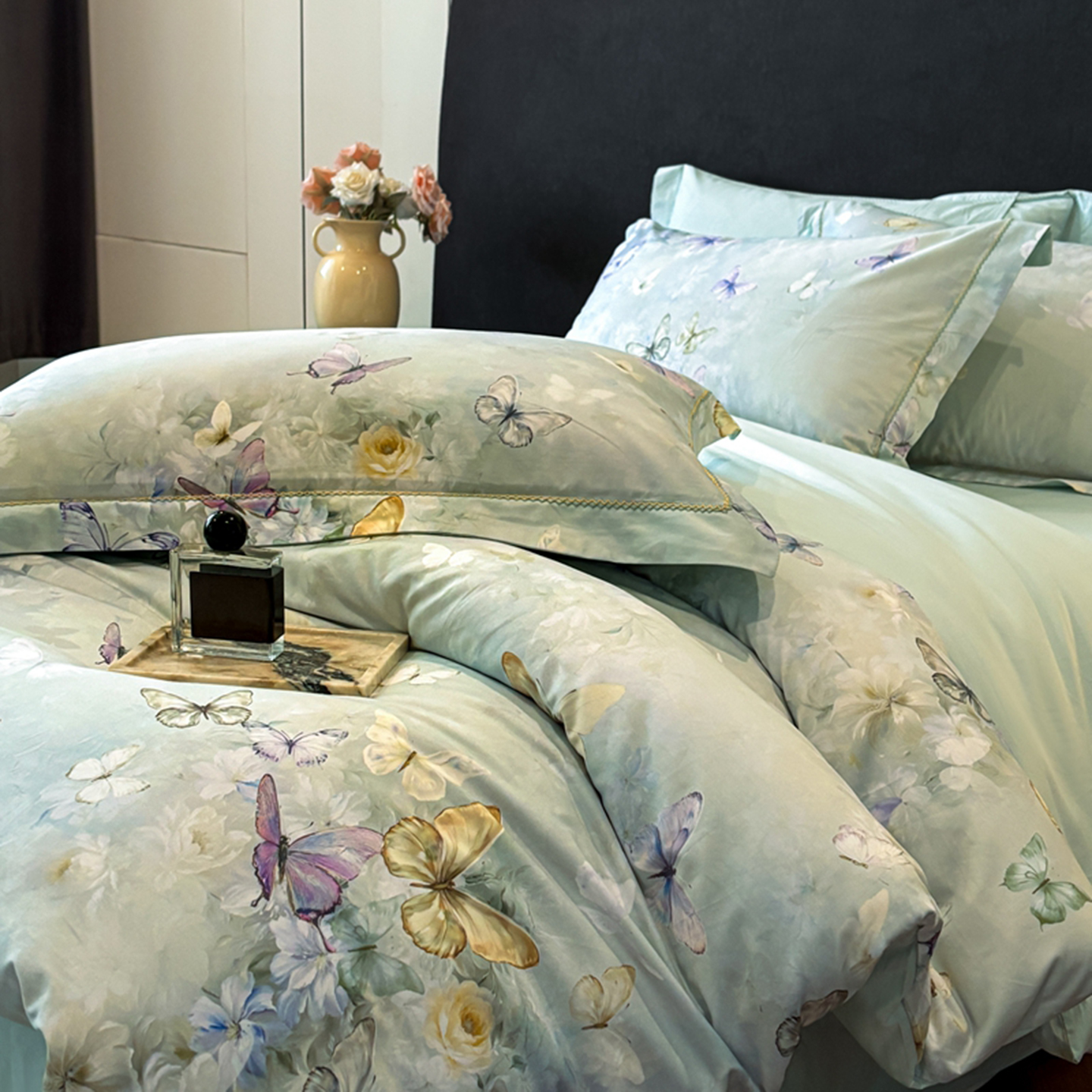 2025新款13372全棉数码印花四件套 夏寻（蓝）