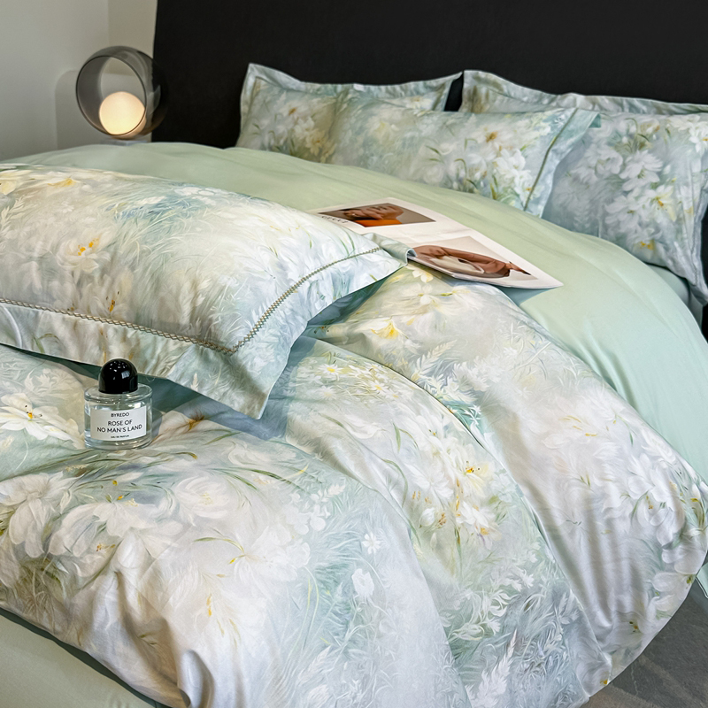 2025新款13372全棉数码印花四件套 婉曦（绿）