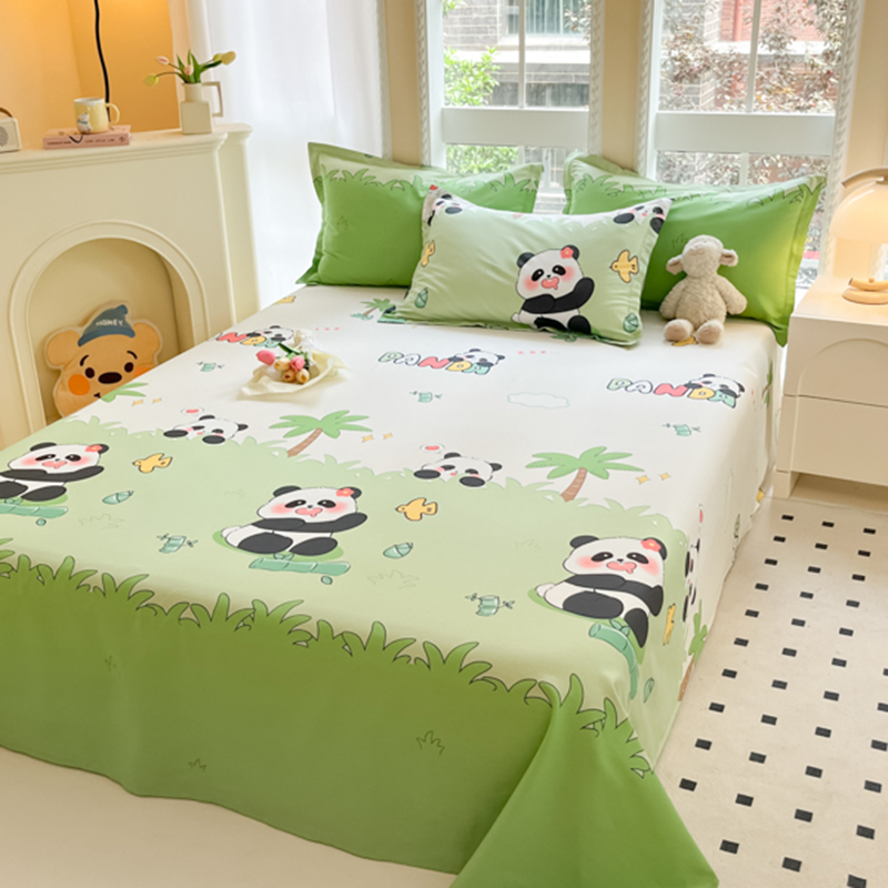 2024新款全棉喷气印花小清新系列单品床单 160*230cm单床单 快乐熊猫