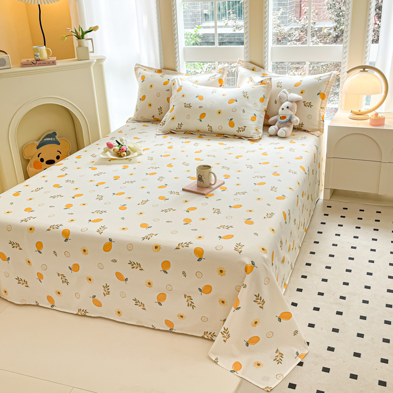 2024新款全棉喷气印花小清新系列单品床单 120*230cm单床单 一颗柠檬
