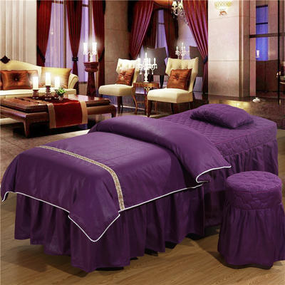 2024新款3D花边美容床罩四件套 圆头四件套 (70*185) 深紫色