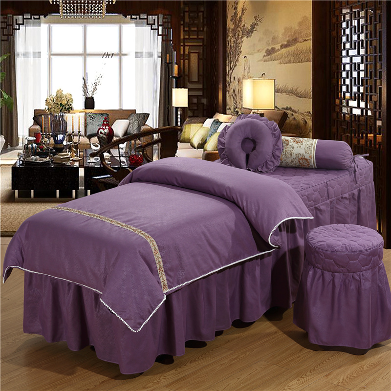 2024新款3D花边美容床罩四件套 无纺布被心 香槟紫