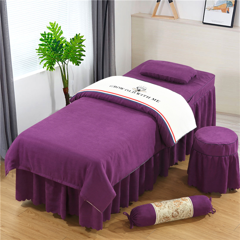 2024新款棉麻雪芙尼美容床罩套件 单被套（120*180cm） 棉麻双拼-白+深紫