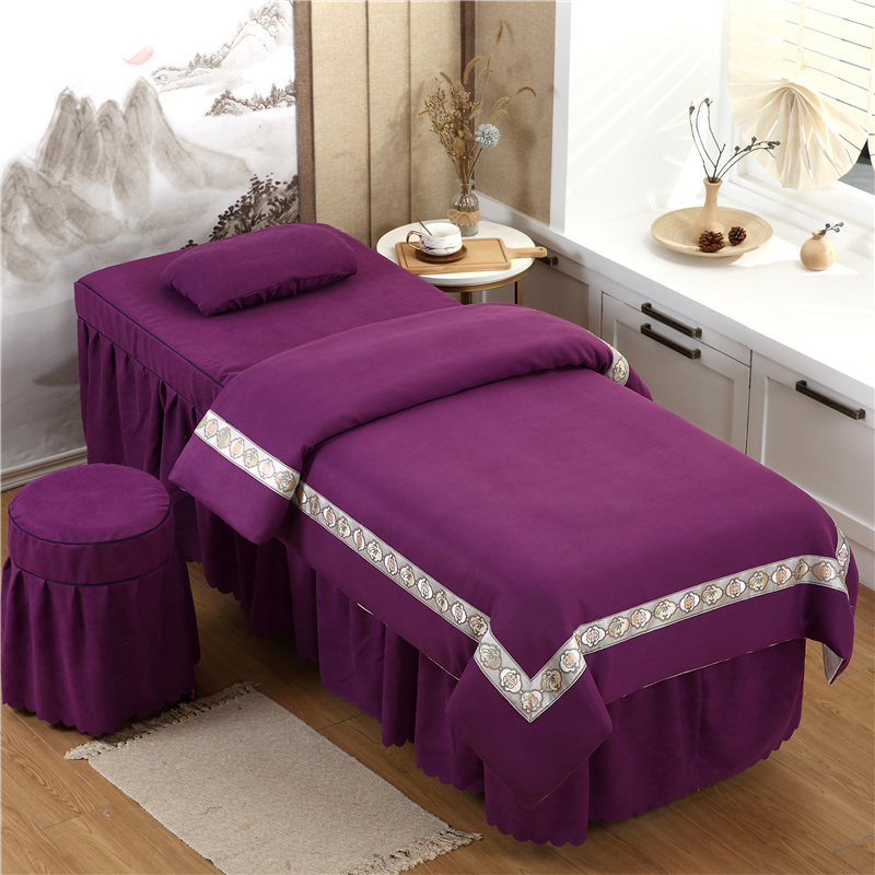 2024新款棉麻雪芙尼美容床罩套件 单被套（120*180cm） 棉麻欧式-深紫