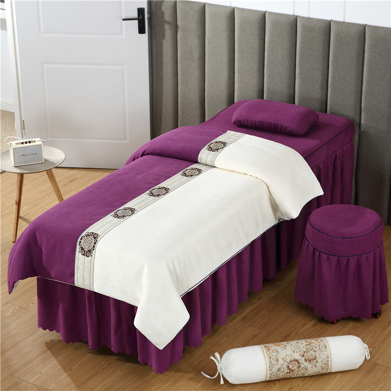 2024新款棉麻雪芙尼美容床罩套件 单被套（120*180cm） 米白+深紫
