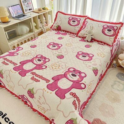 2024新款全棉小清新花边款床盖三件套 单床盖 150x230cm 草莓熊