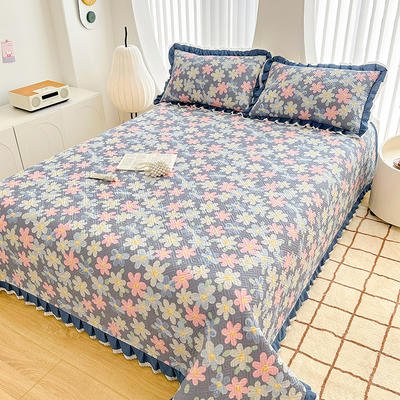 2024新款全棉小清新花边款床盖三件套 单床盖 200x230cm 美丽花园