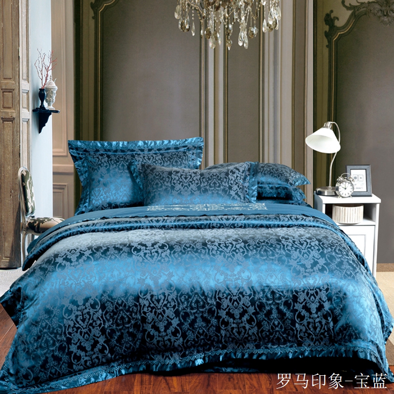 2020年丝夹棉床盖四件套 1.8m（6英尺）床 罗马印象-宝蓝
