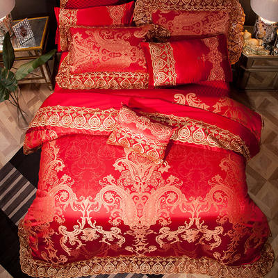 2020年蕾丝款高精密色织大提花系列四 六 八 十 多件套（索菲亚） 标准1.5-1.8m床 大红（床盖六件套）
