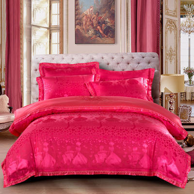 2020新品欧式贡缎丝加棉床盖四件套 1.8m（6英尺）床 爱的旋律-砖红