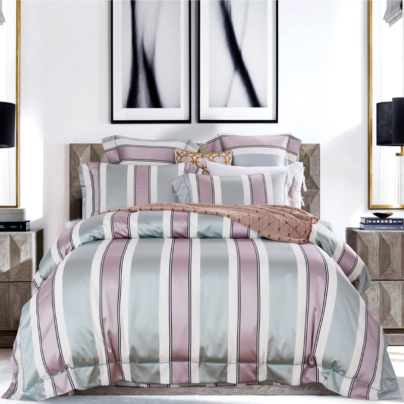 2020新品ol家纺马卡龙60S样板房高精密，床单，床盖四 六件套 2.0m（6.6英尺）床单款四件套 粉灰条纹