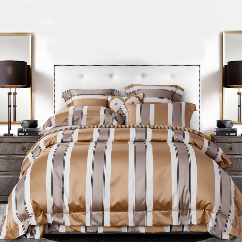 2020新品ol家纺马卡龙60S样板房高精密，床单，床盖四 六件套 2.0m（6.6英尺）床单款四件套 黄棕条纹