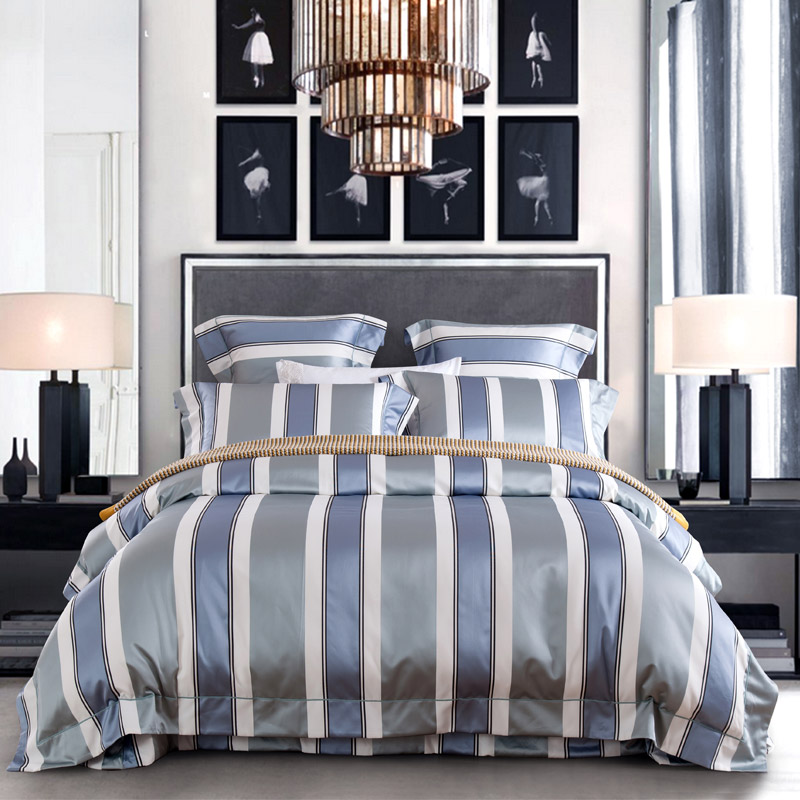 2020新品ol家纺马卡龙60S样板房高精密，床单，床盖四 六件套 2.0m（6.6英尺）床单款四件套 蓝灰条纹