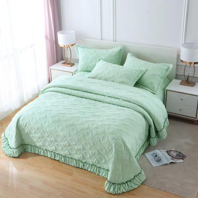 2020新款全棉夹棉绗缝床盖三件套 245.*245cm单床盖 豆绿