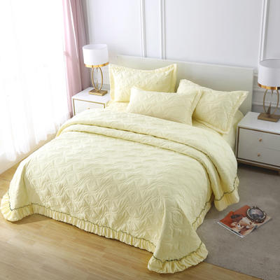 2020新款全棉夹棉绗缝床盖三件套 245.*245cm单床盖 米黄
