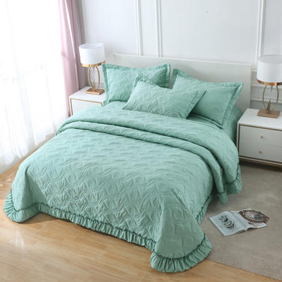2020新款全棉夹棉绗缝床盖三件套 245.*245cm单床盖 浅绿
