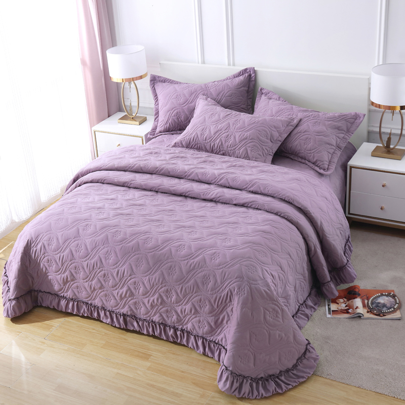 2020新款全棉夹棉绗缝床盖三件套 245.*245cm单床盖 紫色