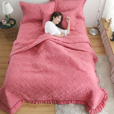 2020新款全棉夹棉绗缝床盖三件套 245.*245cm单床盖 洋红