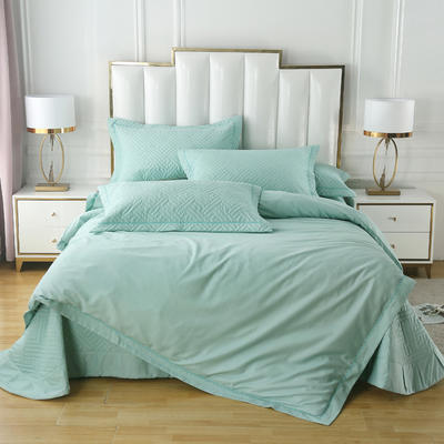 60s长绒棉肌理纹全棉婚庆居家床盖夹棉系列-单被套 200X230cm 长格豆绿