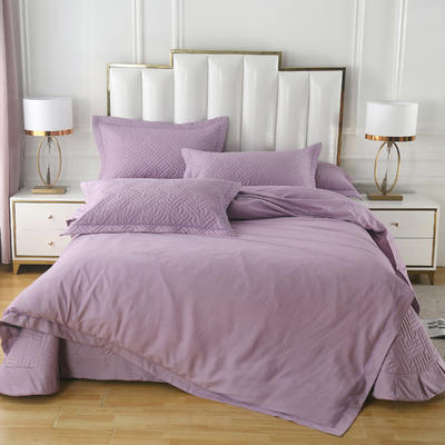 60s长绒棉肌理纹全棉婚庆居家床盖夹棉系列-单被套 200X230cm 长格紫
